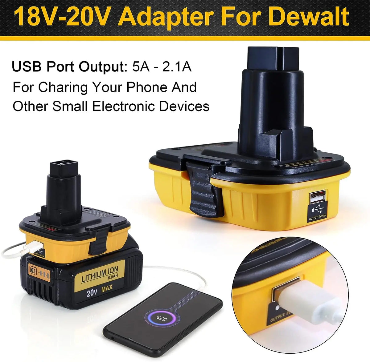 DCA1820 USB Adapter for Dewalt 18V Tools Convert Dewalt 20V Lithium Battery to Dewalt 18V NiCad NiMh Replacement Battery Tools