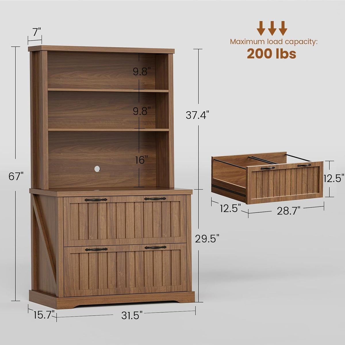 Brown Farmhouse Two Drawer Filing Cabinet Organizer