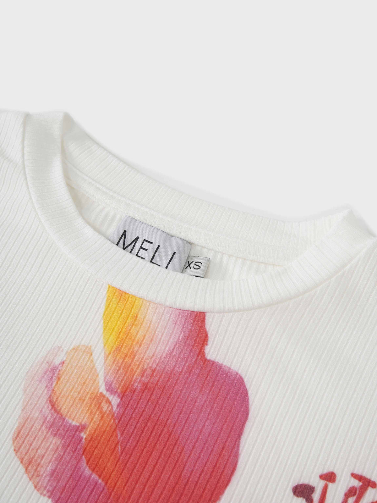 Printed Ribbed T-Shirts-White Flower Pop-3