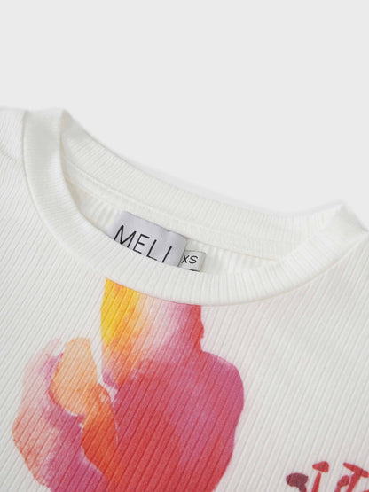 Printed Ribbed T-Shirts-White Flower Pop-3