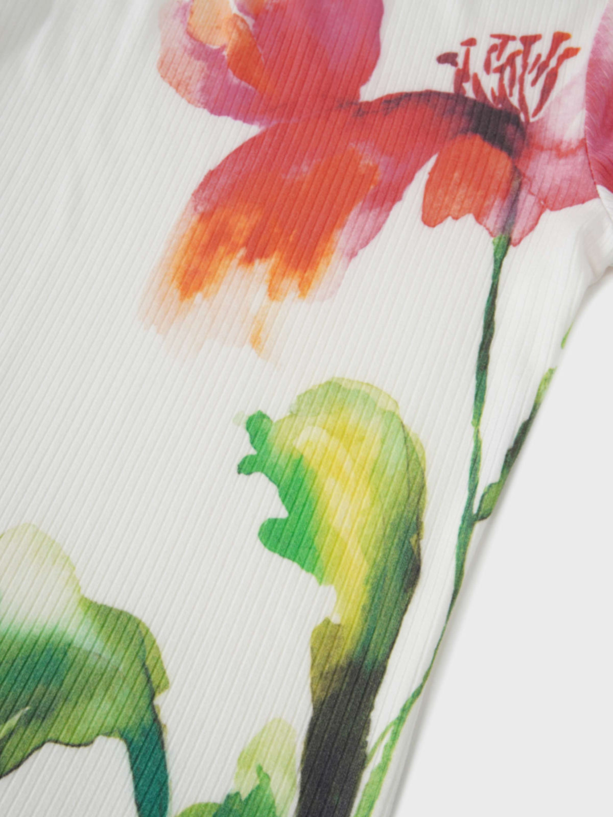Printed Ribbed T-Shirts-White Flower Pop-4