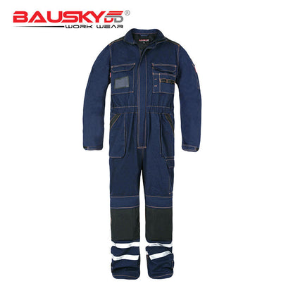 Cotton Coveralls for Mechanics with Reflective Stripes, Multi Pockets & Knee Pad [B135]
