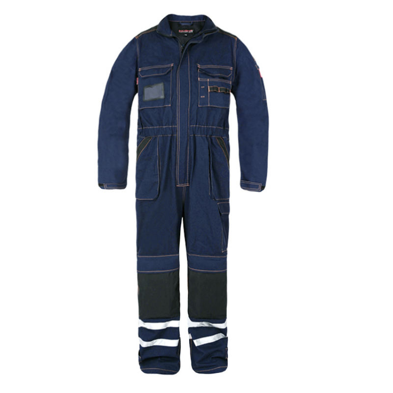 Cotton Coveralls for Mechanics with Reflective Stripes, Multi Pockets & Knee Pad [B135]
