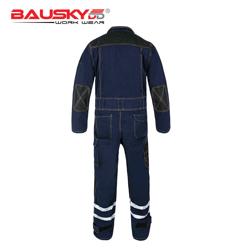 Cotton Coveralls for Mechanics with Reflective Stripes, Multi Pockets & Knee Pad [B135]