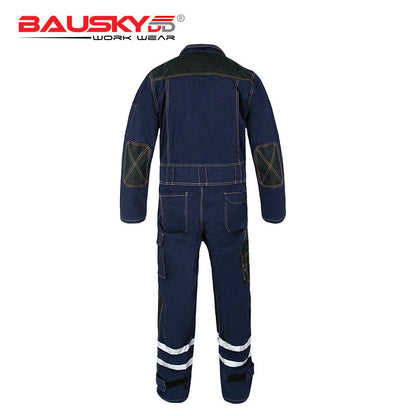 Cotton Coveralls for Mechanics with Reflective Stripes, Multi Pockets & Knee Pad [B135]