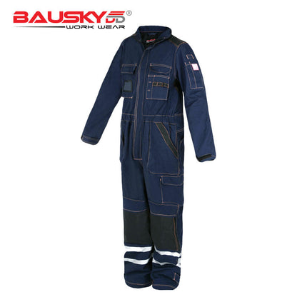 Cotton Coveralls for Mechanics with Reflective Stripes, Multi Pockets & Knee Pad [B135]