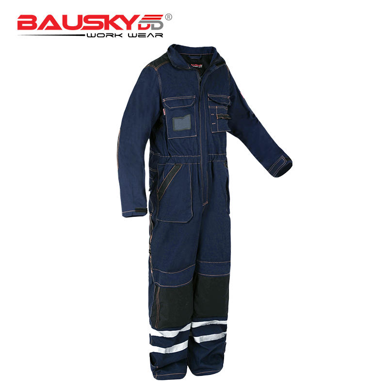 Cotton Coveralls for Mechanics with Reflective Stripes, Multi Pockets & Knee Pad [B135]