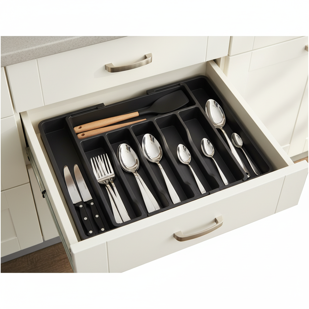 Expandable Cutlery Drawer Organizer – Adjustable Silverware Tray