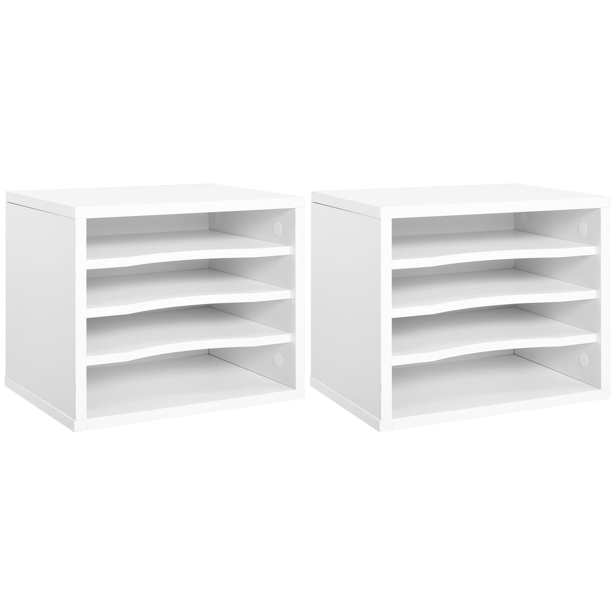 Lot de 2 organiseurs bureau bois blanc avec couches fournitures support d'imprimante dim. 35,5L x 25l x 28,6H cm