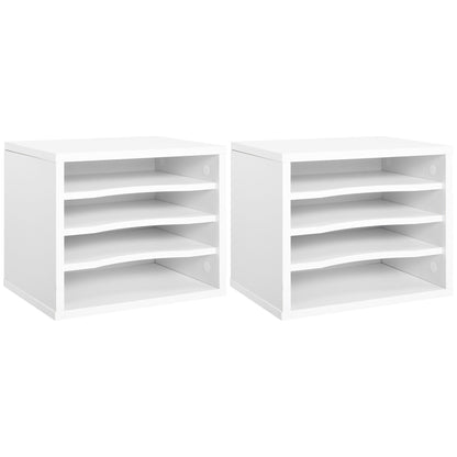 Lot de 2 organiseurs bureau bois blanc avec couches fournitures support d'imprimante dim. 35,5L x 25l x 28,6H cm