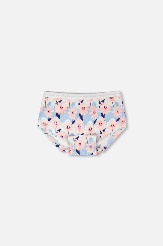 Organic Cotton Boyshort Panty Blue Smiling Flower Print