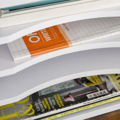 Lot de 2 organiseurs bureau bois blanc avec couches fournitures support d'imprimante dim. 35,5L x 25l x 28,6H cm
