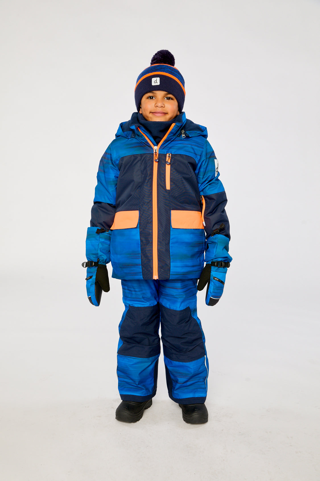 Two Piece Play Snowsuit Navy Blue And Orange With Blue Pants