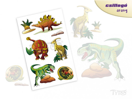 Zöld és Barna Dinoszauruszok Matrica Tetoválás-0