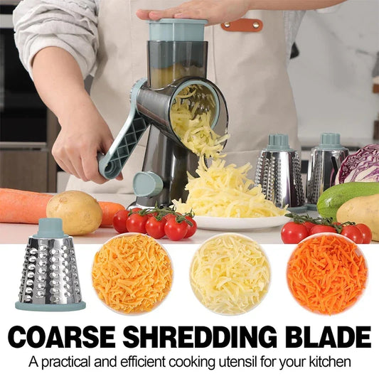 3-in-1 Rotary Cheese Grater, Vegetable Slicer & Nut Grinder – Blue
