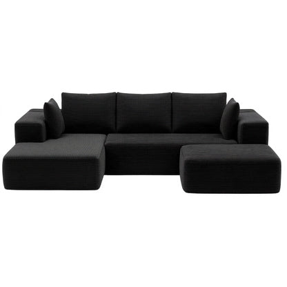 Artiss Modular Sofa Bed with Ottoman Sectional Boneless Couches for Living Room Corduroy Compressed Sofa Black