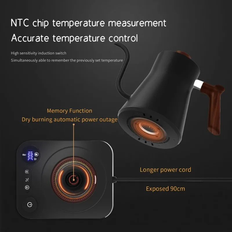 1200W Intelligent Constant Temperature Electric Kettle Hand Brewed Coffee Pot Gooseneck Pot Used for Brewing Milk Powder-3