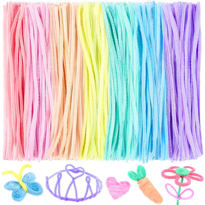 300Pcs Pipe Cleaners Chenille Stem,Pipe Cleaner Crafts,Craft Supplies Bulk for DIY Arts Crafts Project,7 Colors (Macaron)-0