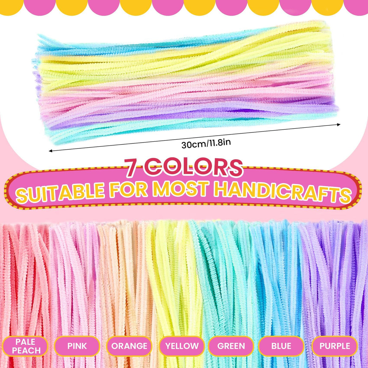 300Pcs Pipe Cleaners Chenille Stem,Pipe Cleaner Crafts,Craft Supplies Bulk for DIY Arts Crafts Project,7 Colors (Macaron)-3