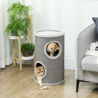 Tonneau à Gratter pour Chat, Tour à Griffer, Arbre à Chat à 2 Couches en Sisal Naturel, Ø35x60cm, Gris Clair