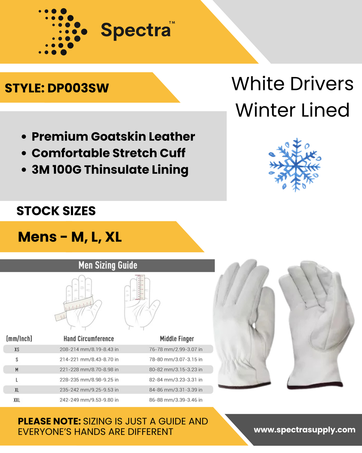 3-Pack White Drivers Winter Lined