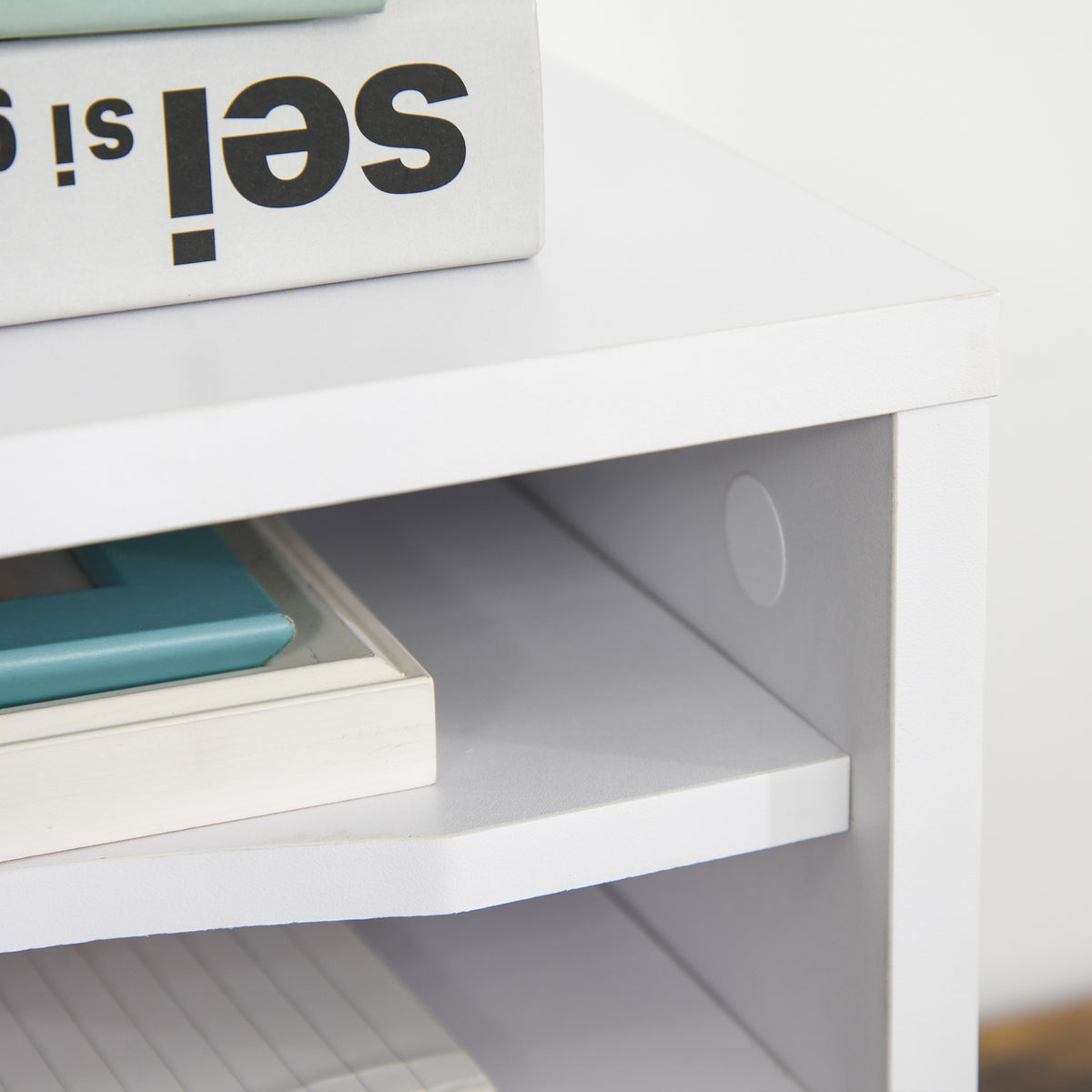 Lot de 2 organiseurs bureau bois blanc avec couches fournitures support d'imprimante dim. 35,5L x 25l x 28,6H cm