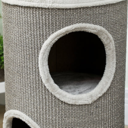 Tonneau à Gratter pour Chat, Tour à Griffer, Arbre à Chat à 2 Couches en Sisal Naturel, Ø35x60cm, Gris Clair