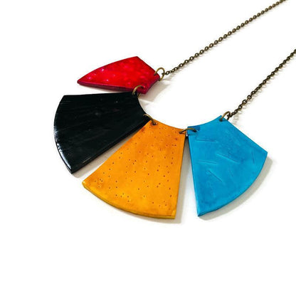 Bold Fringe Statement Necklace, Four-Piece Bib, Handmade Polymer Clay-5