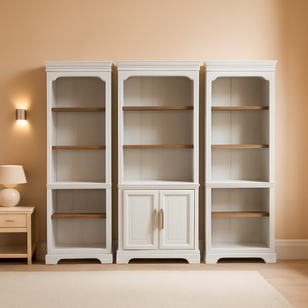 Contemporary White Oak Bookcase Set Shelf Organizer