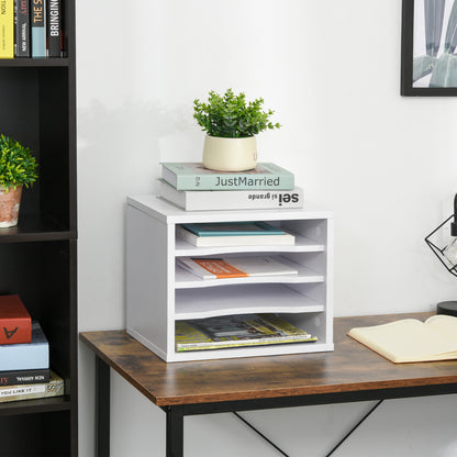 Lot de 2 organiseurs bureau bois blanc avec couches fournitures support d'imprimante dim. 35,5L x 25l x 28,6H cm