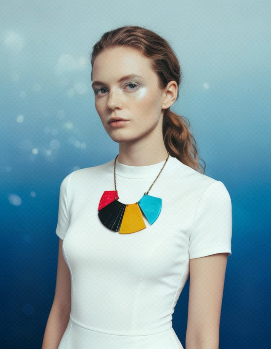 Bold Fringe Statement Necklace, Four-Piece Bib, Handmade Polymer Clay-2