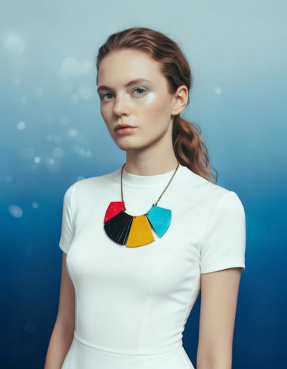 Bold Fringe Statement Necklace, Four-Piece Bib, Handmade Polymer Clay-2