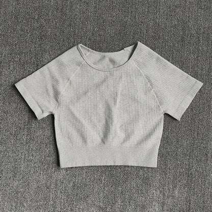 Women Yoga Shirts Short Sleeve Crop Top Gym Tops Fitness Running Workout Sport T-Shirts Sports Wear