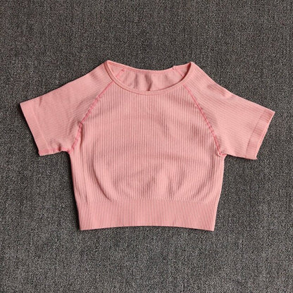 Women Yoga Shirts Short Sleeve Crop Top Gym Tops Fitness Running Workout Sport T-Shirts Sports Wear