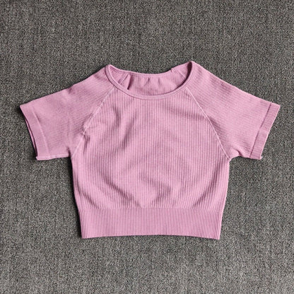 Women Yoga Shirts Short Sleeve Crop Top Gym Tops Fitness Running Workout Sport T-Shirts Sports Wear