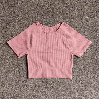 Women Yoga Shirts Short Sleeve Crop Top Gym Tops Fitness Running Workout Sport T-Shirts Sports Wear