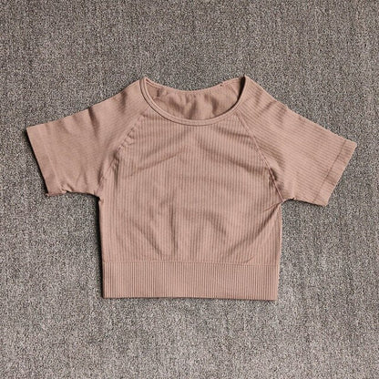 Women Yoga Shirts Short Sleeve Crop Top Gym Tops Fitness Running Workout Sport T-Shirts Sports Wear