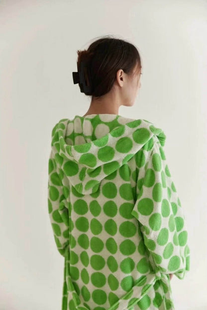 Whimsical Polka Dot Hooded Bath Robe - 100% Organic Long-stapled Cotton